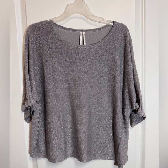 Anthropologie Alicia Shimmer Pullover Top Gray Silver Linen Blend XS Sparkle - Picture 2 of 9